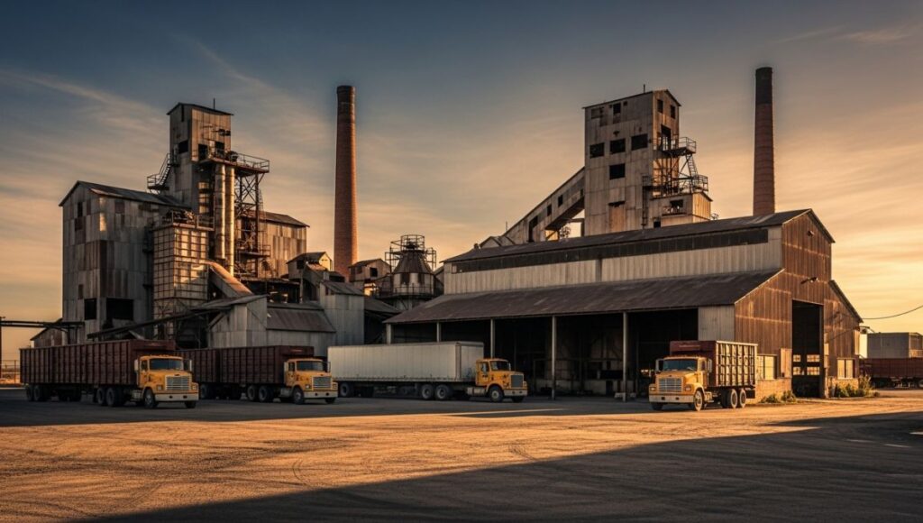Abandoned sugar beet factory in Imperial Valley, California, after closure of Spreckels Sugar plant.