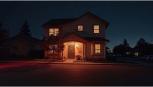 illusion Police lights illuminate a California home at night, symbolizing the disappearance and murder case of Nikki Cheng Saelee-McCain.
