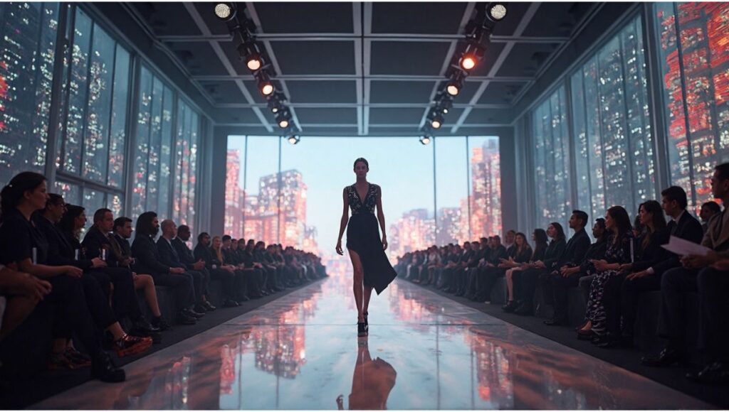 "Illustration of American entertainment in 2025, featuring celebrities, movie and TV highlights, music awards, and fashion events."