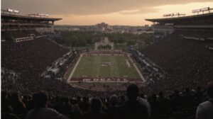 Fans dressed in black cheer as Texas A&M Aggies play Mississippi State during the 2025 Black Out Game at Kyle Field.