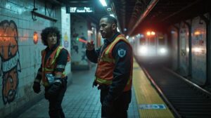 “Emergency responders at Brooklyn subway station after deadly subway surfing incident.”